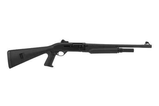 Benelli M2 Tactical Shotgun features a pistol grip and ghost ring sights